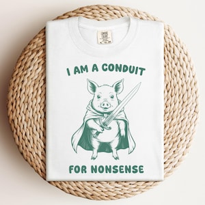 I Am a Conduit for Nonsense T-shirt, Funny Pig Meme Shirt, Sarcastic Sword Farm Animal Tee, Cute Comfort Colors® Pet Top, Dark Humor