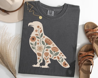 Floral Bald Eagle Silhouette Shirt, Patriotic Eagle TShirt, Boho Nature Bird Tee, American Symbol Graphic Shirt, Eagle Lover Gift Tee