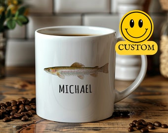 Personalized Fish Mug, Rainbow Trout Mug, Fishing Mug, Fish Coffee Mug, Fishing Gifts For Men, Fishing Gifts For Dad, Fishing Mug For Men