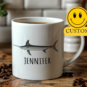 Personalized Fish Mug, Swordfish Marlin Mug, Fishing Mug, Fish Coffee Mug, Fishing Gifts For Men, Fishing Gifts For Dad, Fishing Mug For Men