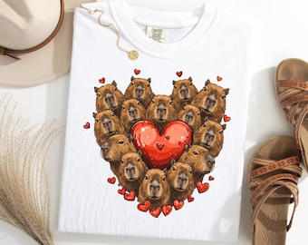 Capybara Herz Shirt, niedliches Capybara Valentinstag T-Shirt, Capybara Liebhaber Geschenk