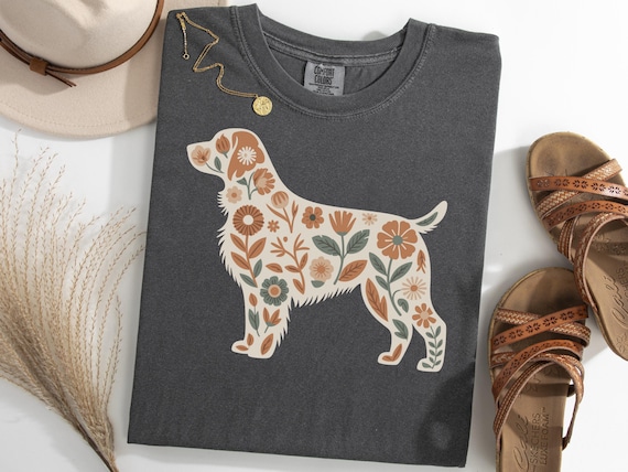 Brittany Spaniel Floral Shirt, Retro Dog Mom TShirt, Botanical Dog Lover Tee, Vintage Brittany Silhouette T-Shirt, Pet Owner Gift Shirt