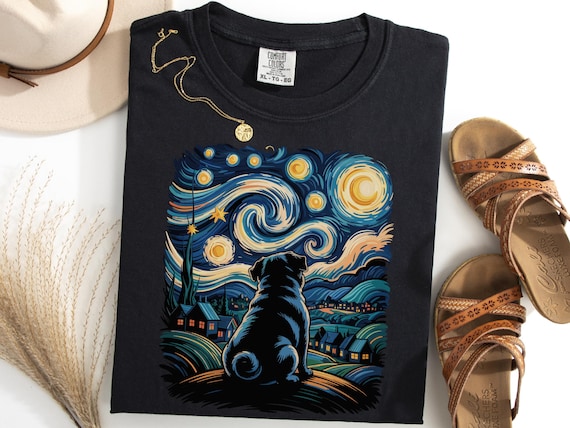 Van Gogh Pug T-Shirt, Starry Night Dog Tee, Funny Pug Lover Shirt, Artistic Pet Dog Gift, Unique Dog Homestead Tshirt