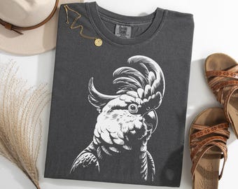 Camiseta de cacatúa, camiseta de loro exótico, camiseta de pájaro mascota, regalo para amantes de las cacatúas, camiseta de loro blanco, camiseta de pájaro tropical, camiseta de pájaro de aviario