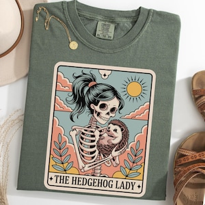 Chemise femme squelette hérisson, chemise carte tarot hérisson, t-shirt dame hérisson, T-shirt gothique amoureux des animaux de compagnie, chemise hérisson Halloween