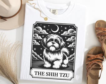 Shih Tzu Shirt, Celestial Dog Lover Tee, Mystical Shih Tzu TShirt, Moon and Stars Dog Shirt, Cute Shih Tzu Tee, Night Sky Dog Shirt