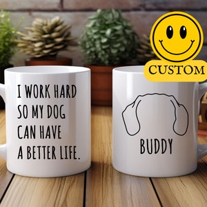 Custom Dog Ear Mug, Dachshund Coffee Cup, Custom Dog Gift, Your Dogs Name, Dog Memorial Gift, Personalized Dog Mug, Dog Lover Gift