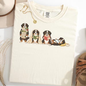 Camiseta de lectura para amantes de los libros con diseño de perro de montaña bernés, camiseta para lectores nerds.