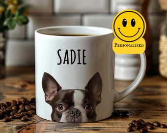 Custom Boston Terrier Mug, Custom Dog Mug, Dog Memorial Gift, Personalized Dog Mug, Dog Lover Coffee Cup, Dog Face Mug, Pet Portrait Mug