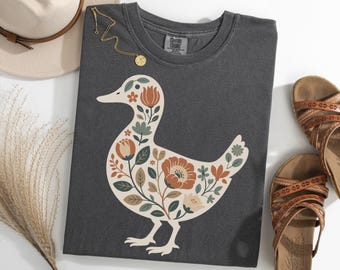 Floral Duck Silhouette Shirt, Farmhouse Duck TShirt, Country Garden Duck Tee, Spring Floral Animal Shirt, Duck Lover Gift Shirt