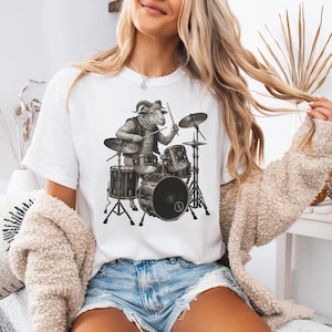 Sheep Drummer T-Shirt, Funny Music Sheep Tee, Sheep Playing Drums Shirt, Rock Farm Animal Tee, Musical Pet Graphic Shirt