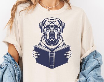 Mastiff Reading Dog Shirt, Bookish Dog TShirt for Readers, Funny Nerdy Mastiff Tee, Introvert Dog Shirt, Mastiff Lover Gift Tee