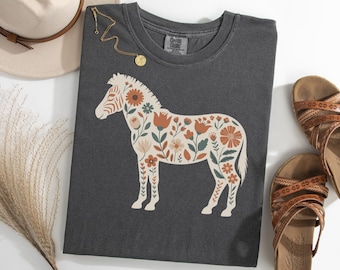 Zebra Floral Shirt, Retro Safari Animal TShirt, Botanical Zebra Tee, Vintage Zebra Silhouette T-Shirt, Wildlife Lover Gift Tee