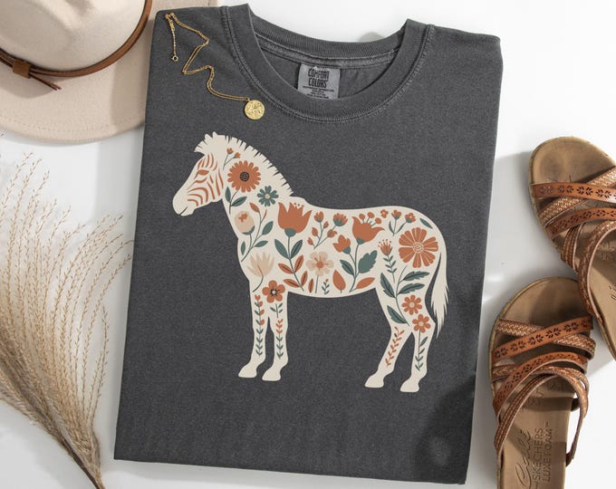 Zebra Floral Shirt, Retro Safari Animal TShirt, Botanical Zebra Tee, Vintage Zebra Silhouette T-Shirt, Wildlife Lover Gift Tee