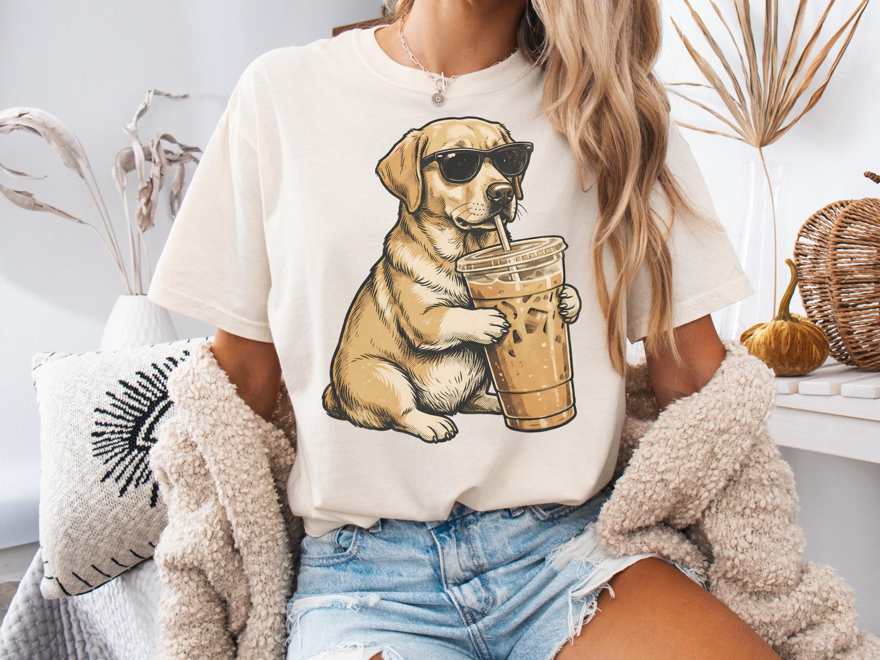 Labrador Retriever Drinking Iced Coffee Shirt, Funny Lab Meme Tee