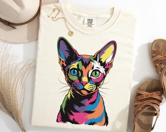 Devon Rex Portrait Shirt, Devon Rex TShirt, Colorful Cat Tee, Rainbow Curly Cat Top, Vibrant Pet Lover Shirt, Unique Feline Tee