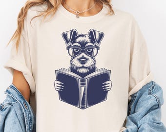 Zwergschnauzer Lese Shirt, Bücherwurm Hunde TShirt für Leser, lustiges nerdy Schnauzer T-Shirt, introvertierter Hund Shirt, Schnauzer Liebhaber Geschenk
