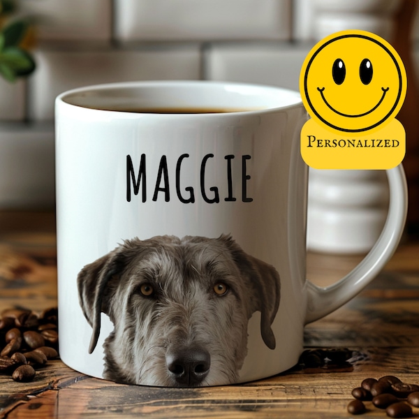 Custom Irish Wolfhound Mug, Custom Dog Mug, Dog Memorial Gift, Personalized Dog Mug, Dog Lover Coffee Cup, Dog Face Mug, Pet Portrait Mug