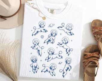 プードル宇宙シャツ、宇宙飛行士犬Tシャツ、宇宙プードルTシャツ、宇宙プードル犬シャツ
