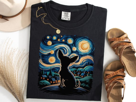Van Gogh Chihuahua T-Shirt, Starry Night Dog Tee, Funny Chihuahua Lover Shirt, Artistic Pet Dog Gift, Unique Dog Homestead Tshirt