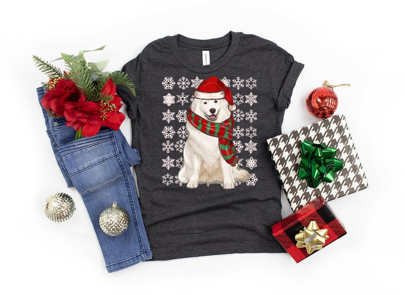 Samoyed Ugly Christmas Shirt, Snowflake Pattern, Xmas Gift For Dog Lover, Winter Season Gildan Softstyle Unisex Tee image 1