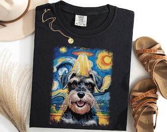 Miniature Schnauzer Selfie Shirt, Alien Dog Abduction Tee, Starry Night UFO Dog T-Shirt