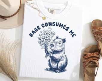 Rage Consumes Me Capybara Shirt, Angry Cute Capybara T-Shirt, Funny Dark Humor Animal Tee, Sarcastic Flower Rodent Shirt