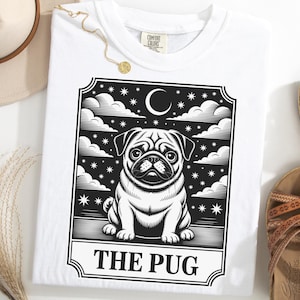 Pug Tarot Shirt, Mystic Dog T-Shirt, Celestial Pug Graphic Tee, Occult Pup Lover Shirt