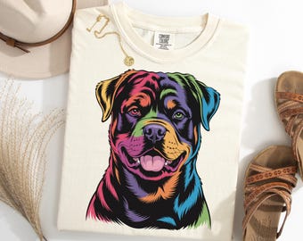 Colorful Rottweiler Portrait Dog Shirt, Neon Puppy T-Shirt, Retro Dog Lover Shirt