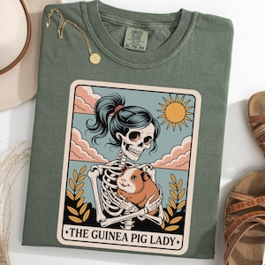 Maglietta da donna "Mamma porcellino d'India scheletro", Maglietta con i tarocchi del porcellino d'India, Maglietta "La signora porcellino", Maglietta "Amante degli animali gotici", Maglietta per Halloween porcellino d'India