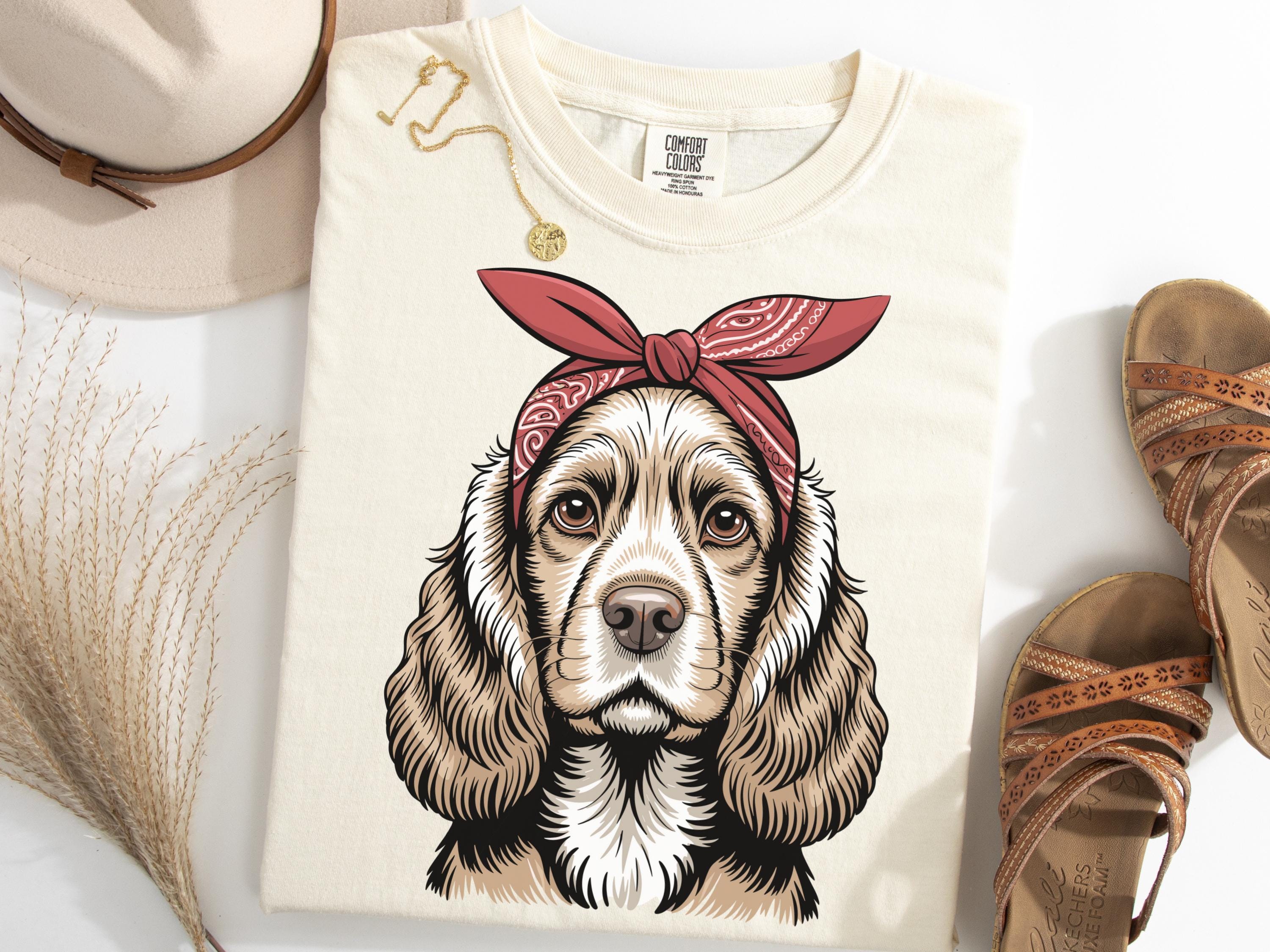 コッカースパニエルシャツ、赤いバンダナの犬用Tシャツ、コッカーママ 