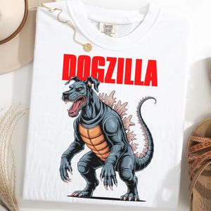 Camiseta Dogue Alemão Dogzilla, Camiseta com estampa de cachorro monstro, Camiseta para amantes de cães Kaiju, Camiseta com criatura gigante de ficção científica