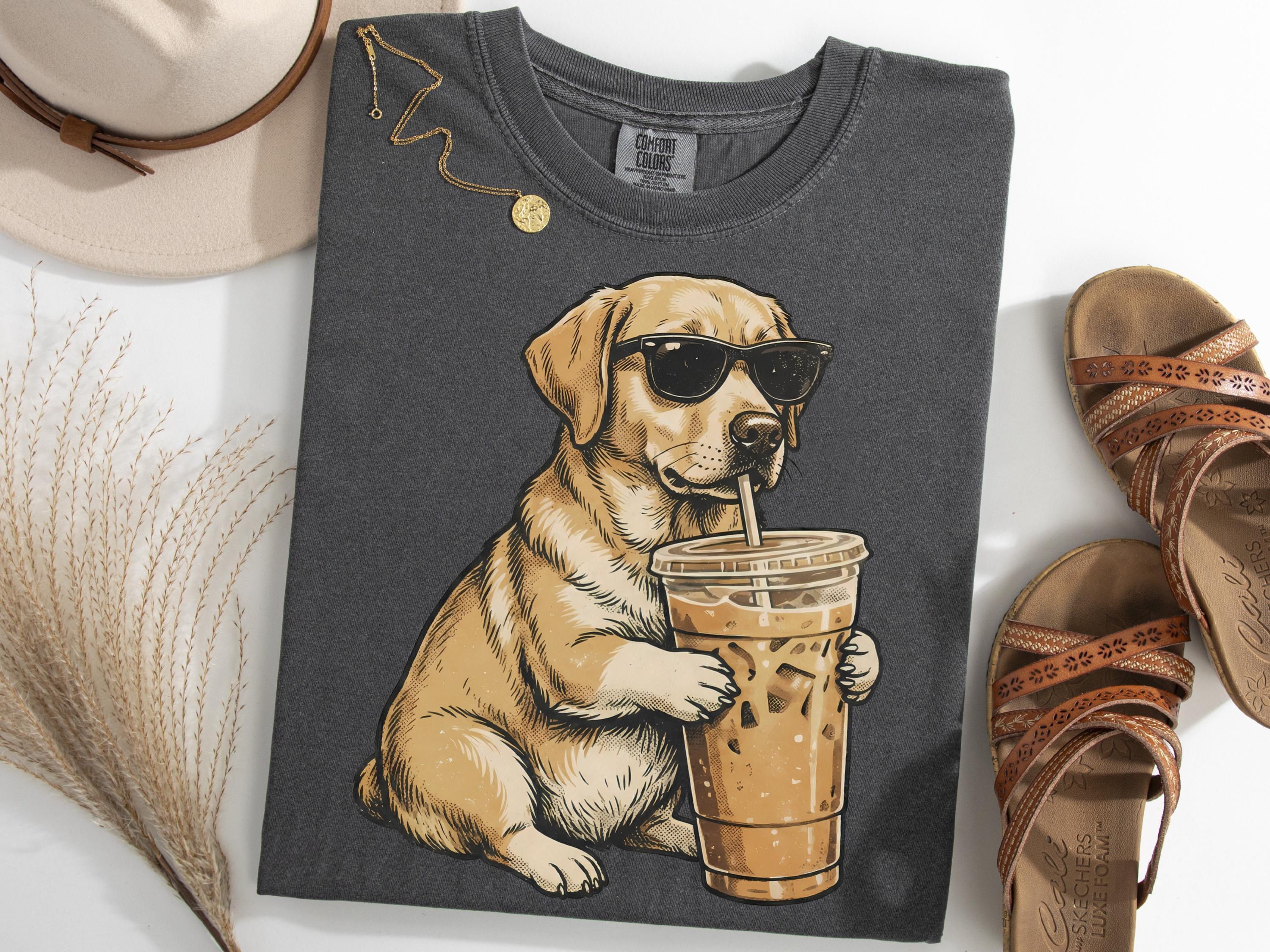 Labrador Retriever Drinking Iced Coffee Shirt, Funny Lab Meme Tee