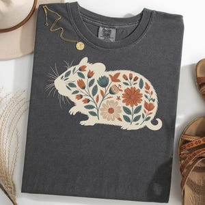 Hamster Floral Shirt, Retro Small Pet TShirt, Botanical Hamster Lover Tee, Vintage Hamster Silhouette T-Shirt, Cute Pet Gift Tee