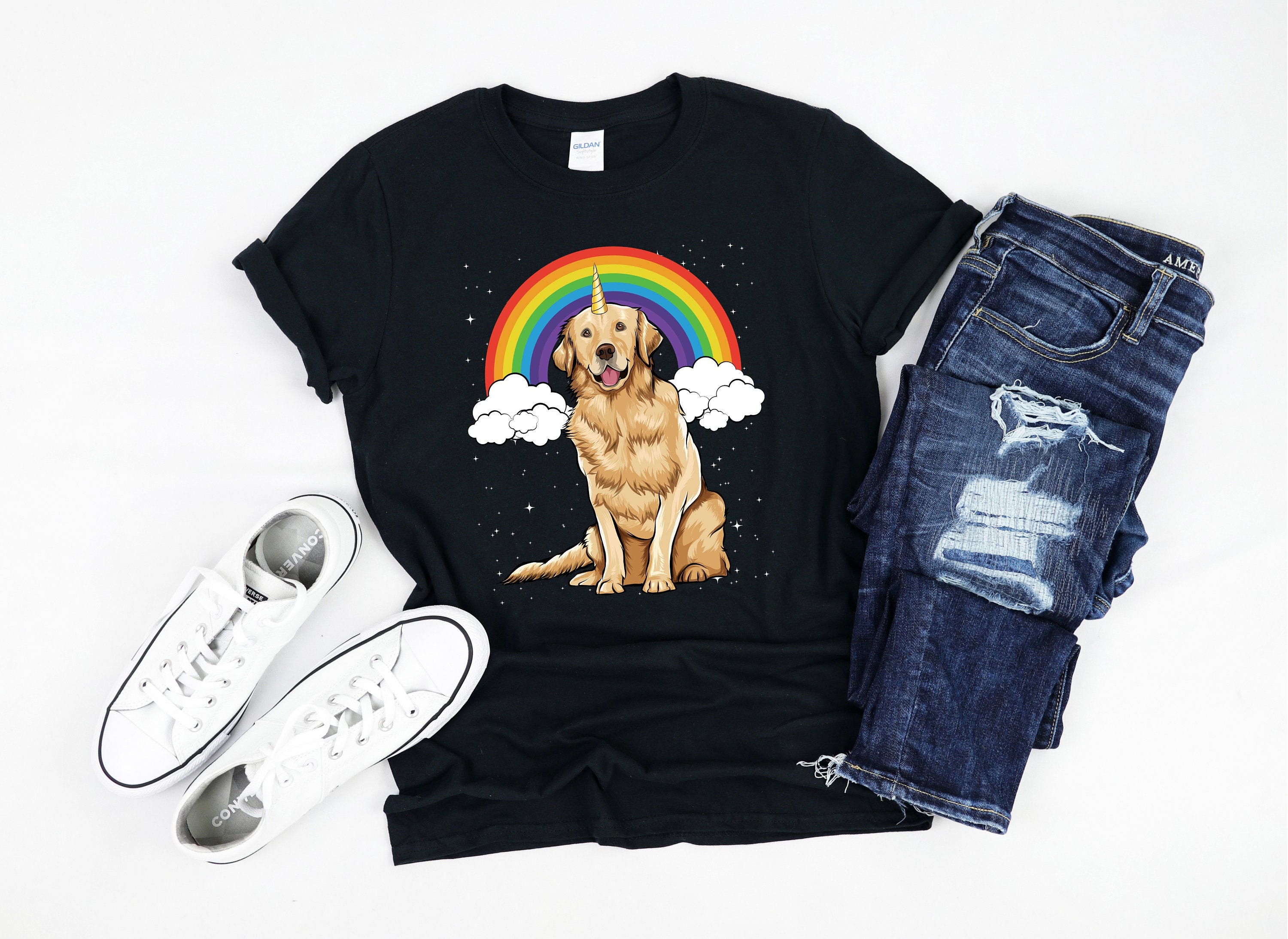 Golden Retriever Rainbow Unicorn Shirt Magical Fantasy Dog Gildan Softstyle Unisex Tee Etsy