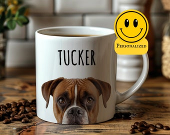 Taza de boxeador personalizada, taza de perro personalizada, regalo conmemorativo del perro, taza de perro personalizada, taza de café amante de los perros, taza de cara de perro, taza de retrato de mascota