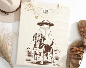 Beagle Alien Abduction T-Shirt, UFO Dog Tee for Beagle Lovers, Funny Space Dog Shirt, Alien Galaxy Pup Graphic TShirt, Western