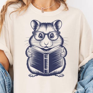 Funny Hamster Reading Shirt, Bookish Rodent TShirt, Nerdy Hamster Tee for Readers, Introvert Small Pet Lover Shirt, Hamster Gift Tee