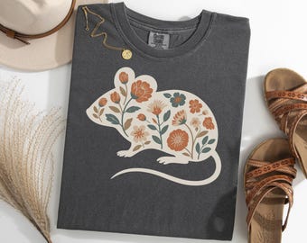 Mouse Floral Shirt, Retro Small Pet TShirt, Botanical Mouse Lover Tee, Vintage Mouse Silhouette T-Shirt, Cute Pet Rodent Gift Tee