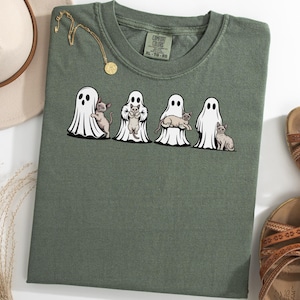 Devon Rex katt spöke Halloween-tröja, läskig spökkatt-t-shirt, rolig Halloween-tröja för kattälskare, höstgrafiktröja