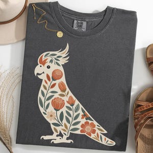 Floral Cockatoo Silhouette Shirt, Boho Cockatoo TShirt, Tropical Bird Graphic Tee, Nature Parrot Lover Shirt, Cockatoo Gift Tee