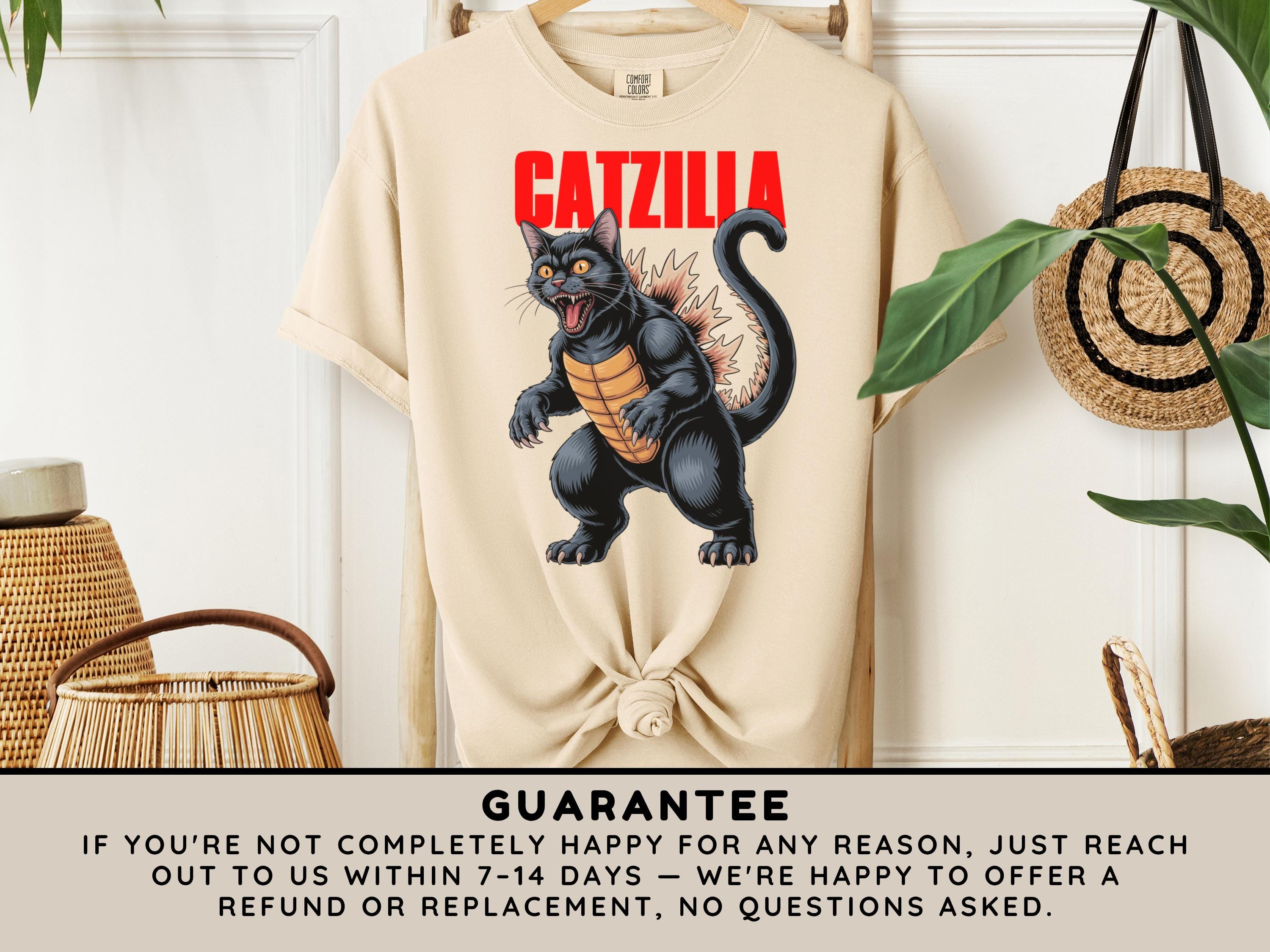 黒猫キャットジラTシャツ、モンスターキャットグラフィックTシャツ