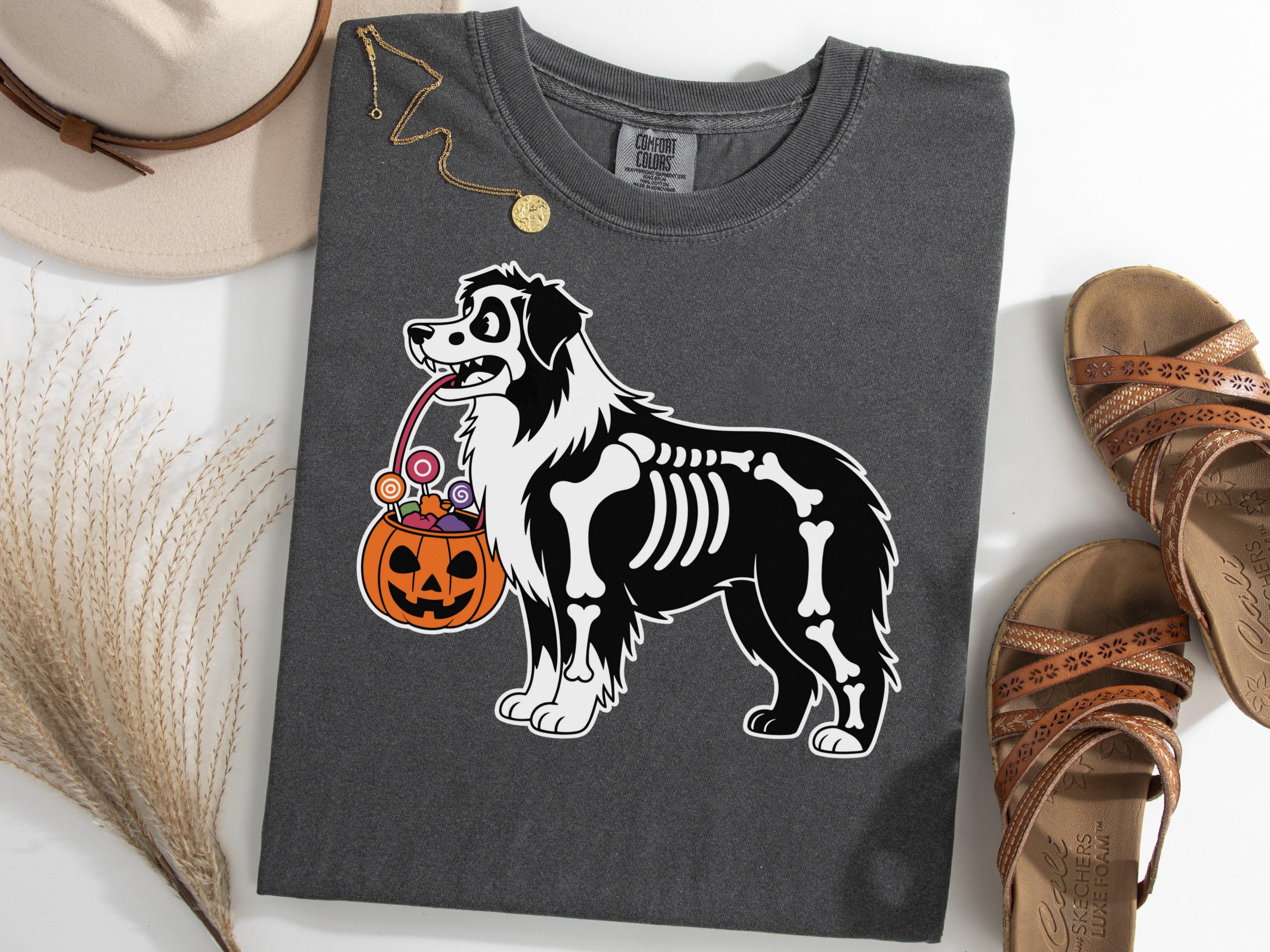 Halloween Skeleton Dog Shirt, Australian Shepherd Trick or Treat