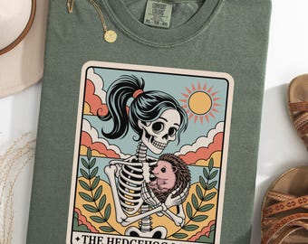 Skeleton The Hedgehog Lady Shirt, Cute Hedgehog Lover Gift, Halloween Hedgehog TShirt, Gift for Hedgehog Lover, Hedgehog Mom Tee, Tarot Card