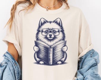 Pomeranian Reading Dog Shirt, Bookish Dog TShirt for Readers, Funny Nerdy Pom Tee, Introvert Dog Shirt, Pomeranian Lover Gift Tee