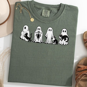 Black Cat Ghost Halloween Shirt, Spooky Ghost Cat TShirt, Funny Halloween Tee for Cat Lovers, Fall Party Graphic Shirt