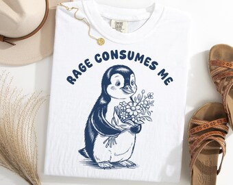 Rage Consumes Me Penguin Shirt, Angry Cute Penguin T-Shirt, Funny Dark Humor Animal Tee, Sarcastic Arctic Bird Gift