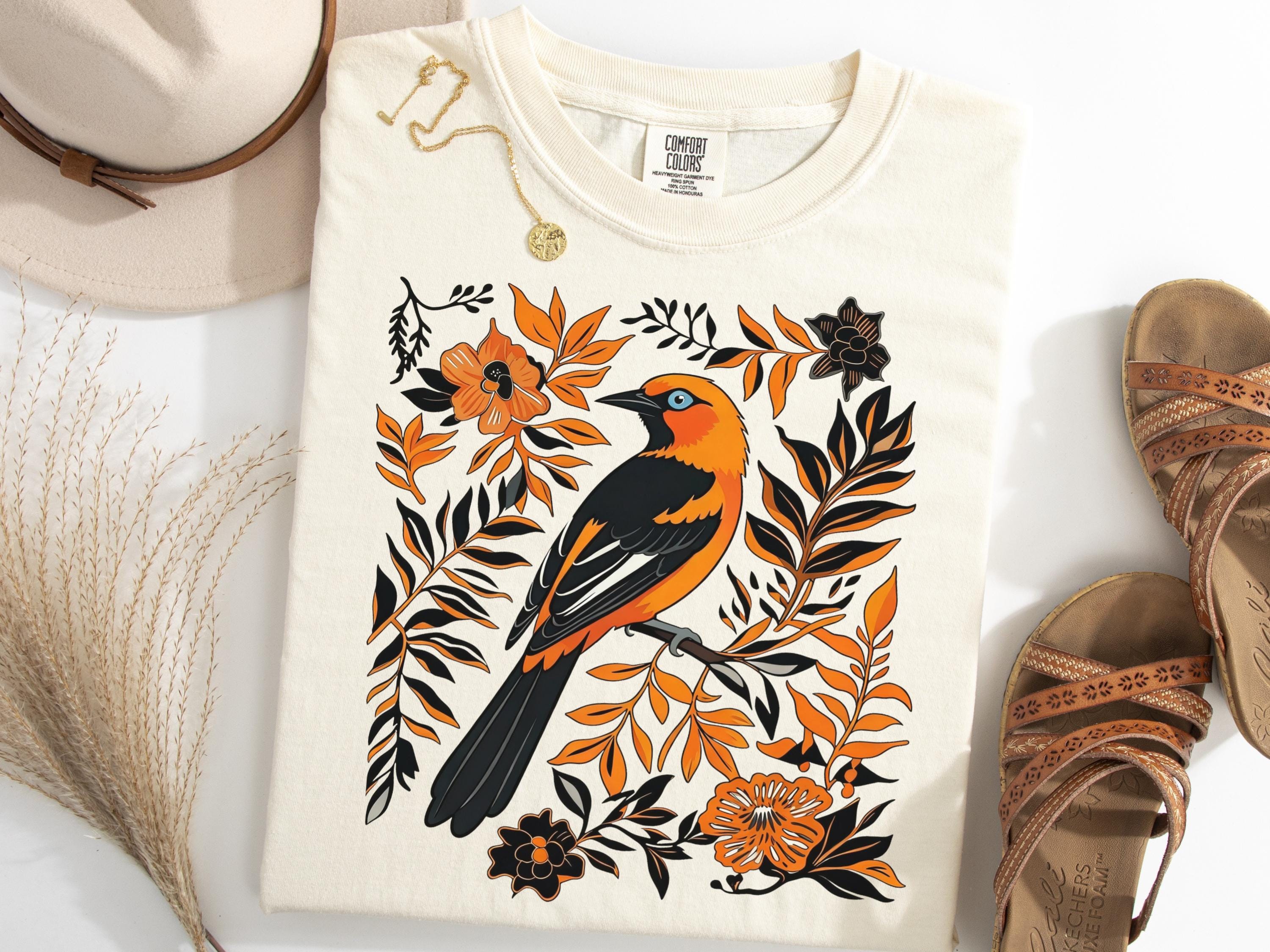 Venezuelan Troupial Wildflower Shirt, Boho Floral Troupial