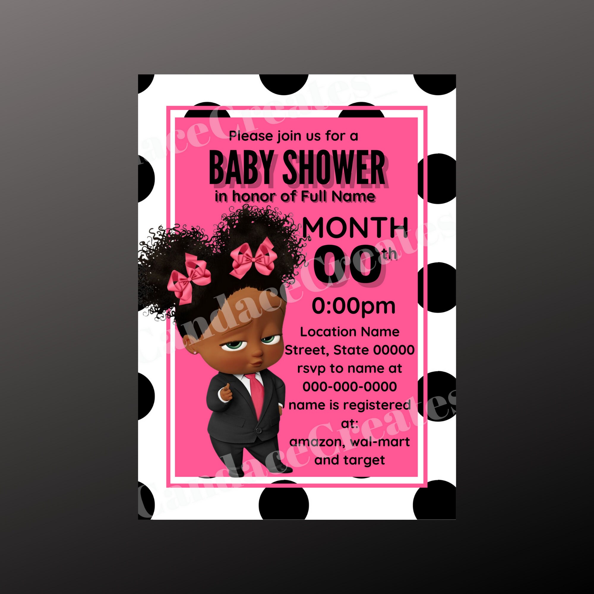 Printable Girl Boss Baby Shower Invitation Pink Baby Shower Etsy