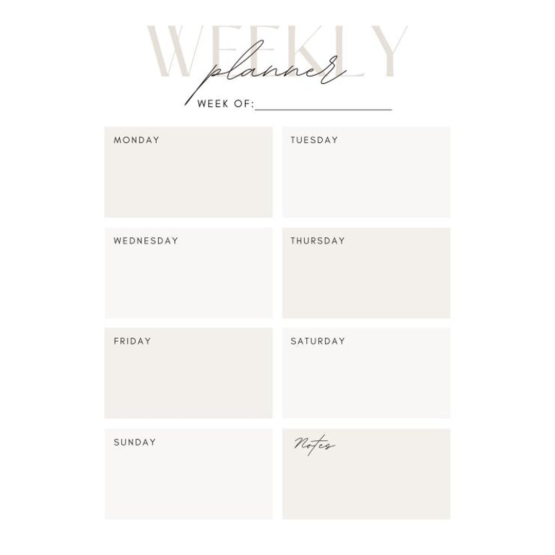Minimalist Weekly Planner - Printable Digital Planner - Etsy